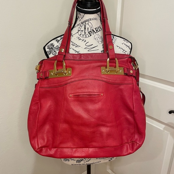 B Makowsky Red Leather Handbag - Picture 2 of 16